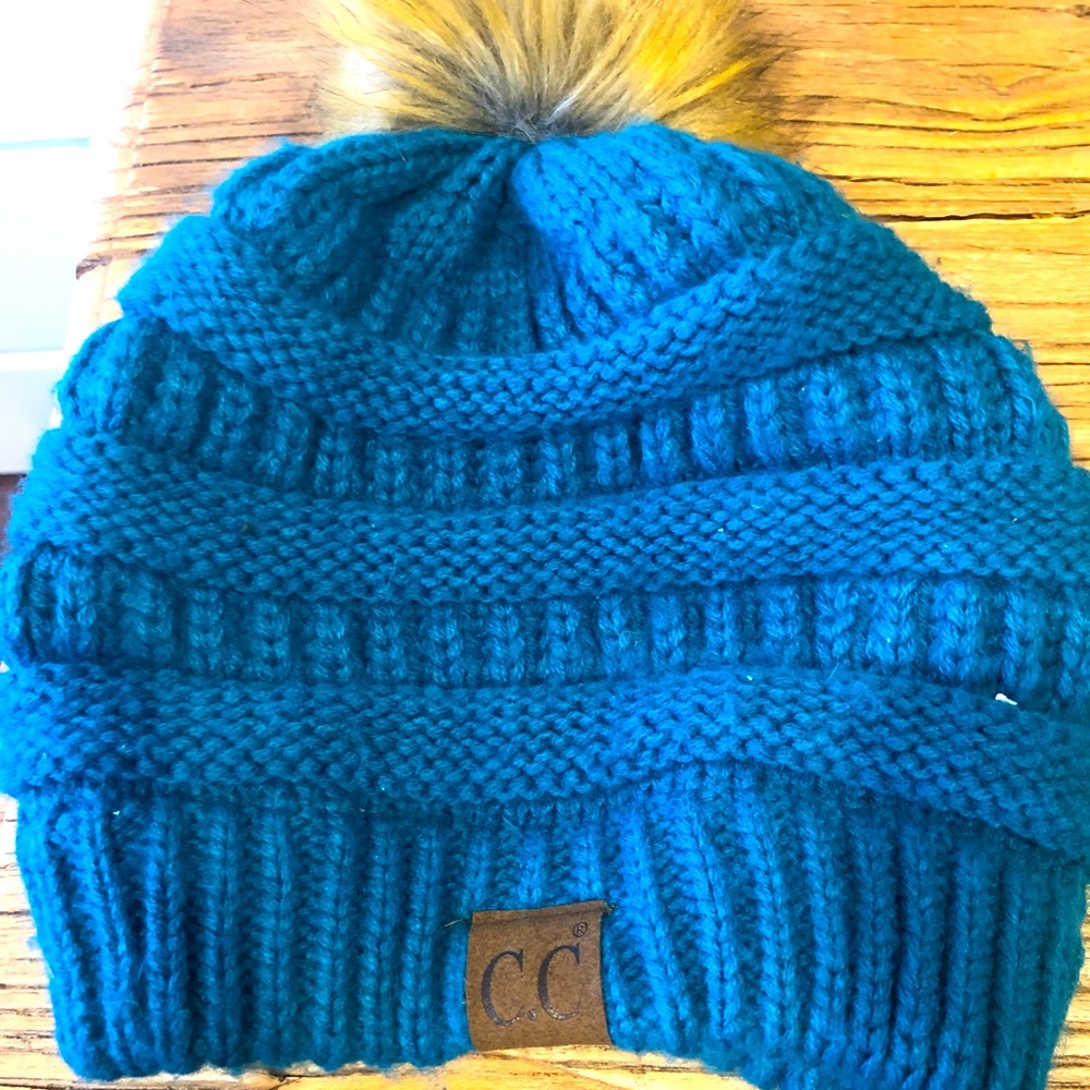 C.C Turquoise Knit Pom Pom Hat